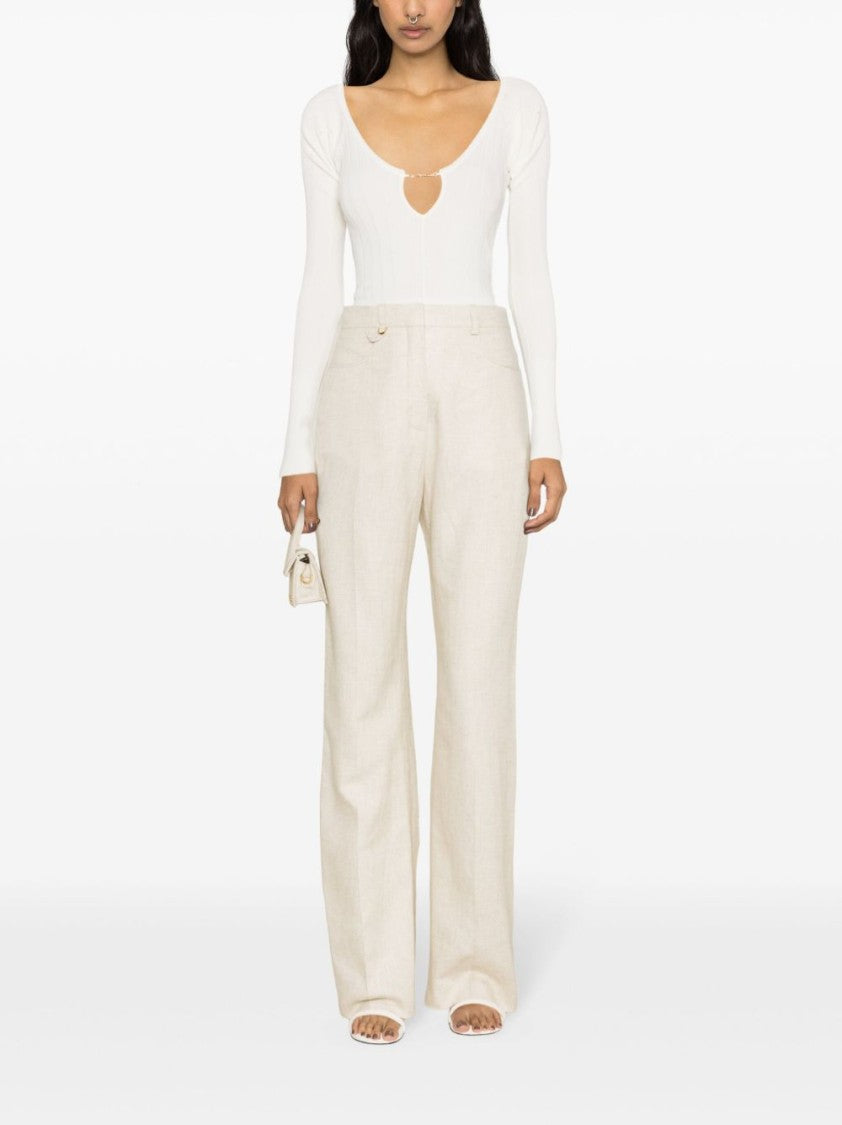 Jacquemus Matte White Ribbed Viscose T-Shirt
