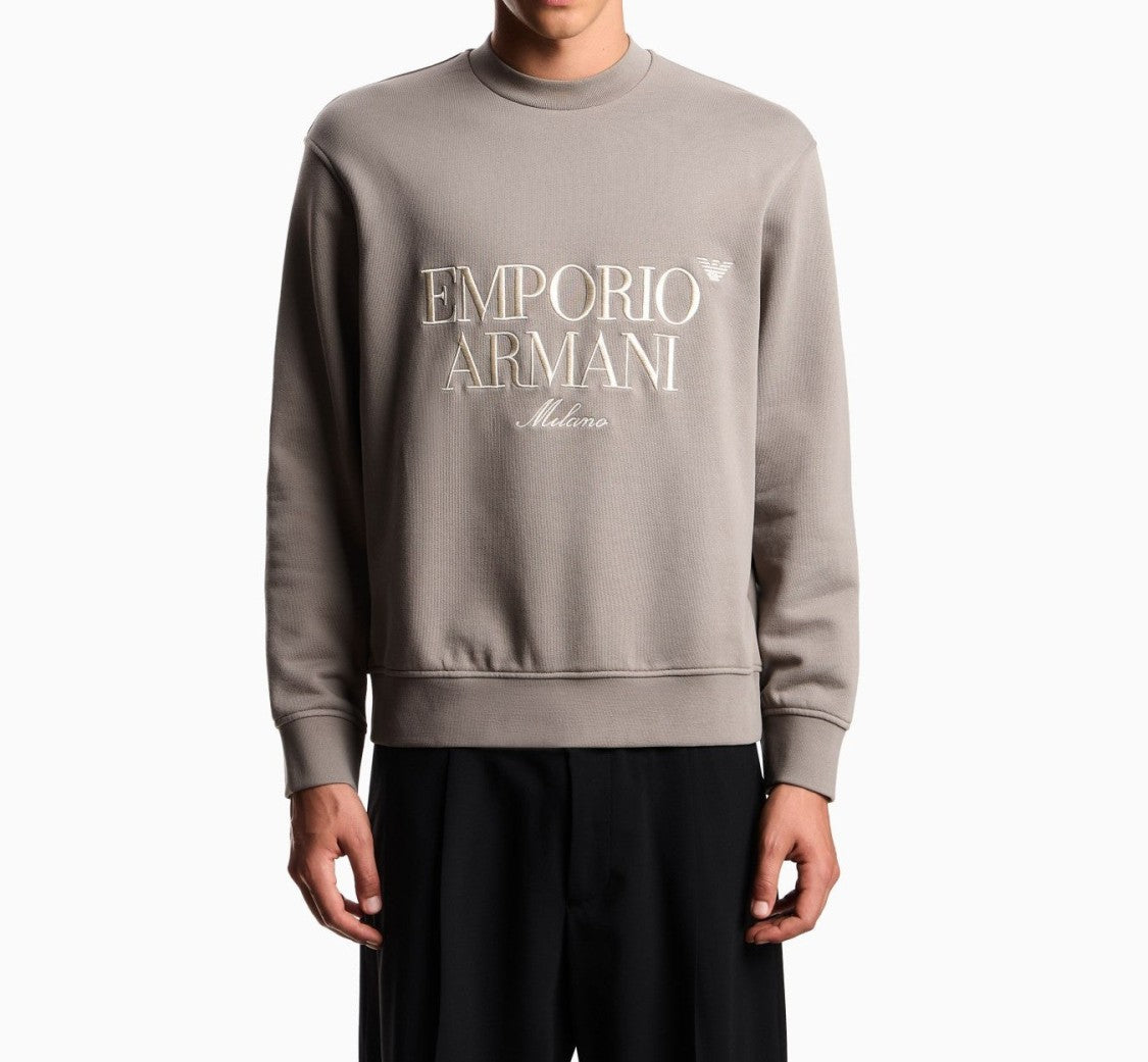Emporio Armani Regular Fit Crewneck Sweatshirt With Embroidered Logo