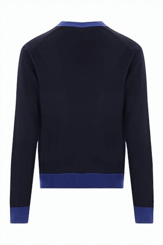 Maison Kitsuné Cropped Wool Cardigan With Royal Blue Accents