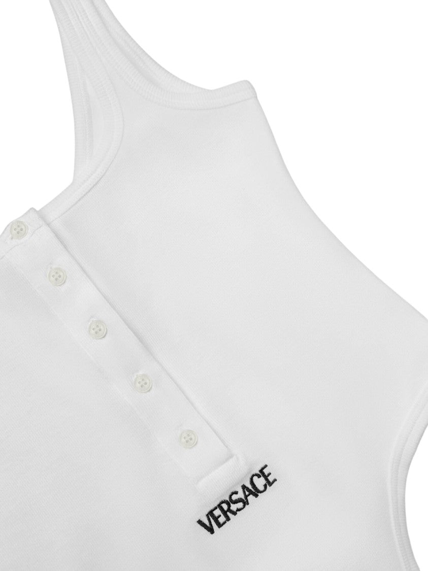 Versace Ribbed Stretch Cotton Bodysuit With Logo Embroidery