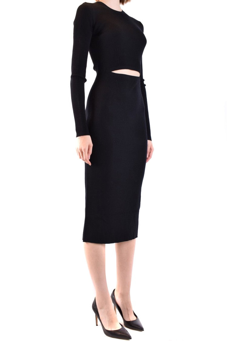 Diesel Ribbed Midi Dress With Cut-Out Detail And Long Sleeves