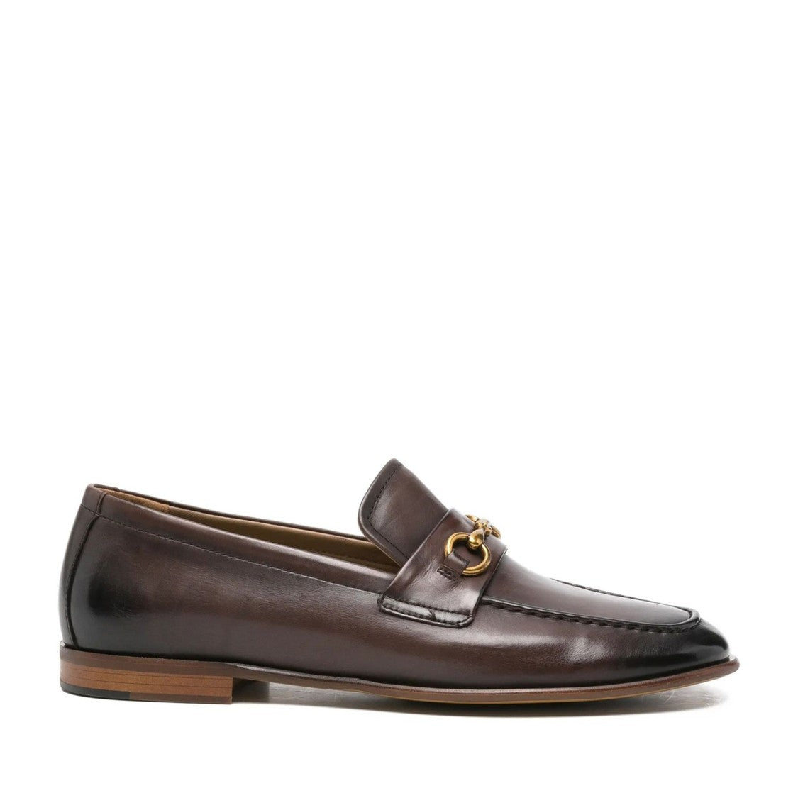 Adrianna Feretti Brown Polished Moc Toe Gold Accents Leather Loafers