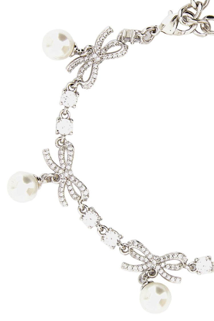 Self-Portrait Silver Crystal Bow Pearl Charm Bracelet