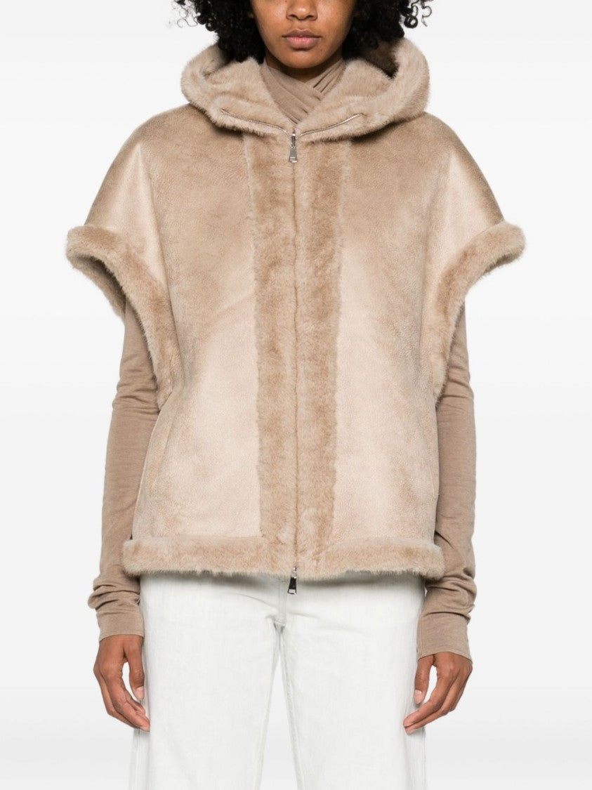 Betta Corradi Beige Hooded Coat With Plush Texture