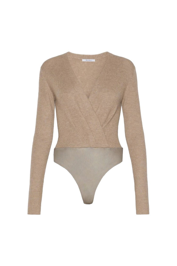 Max Mara Beige Mxmgelato Wrap-Front Knit Cashmere Bodysuit