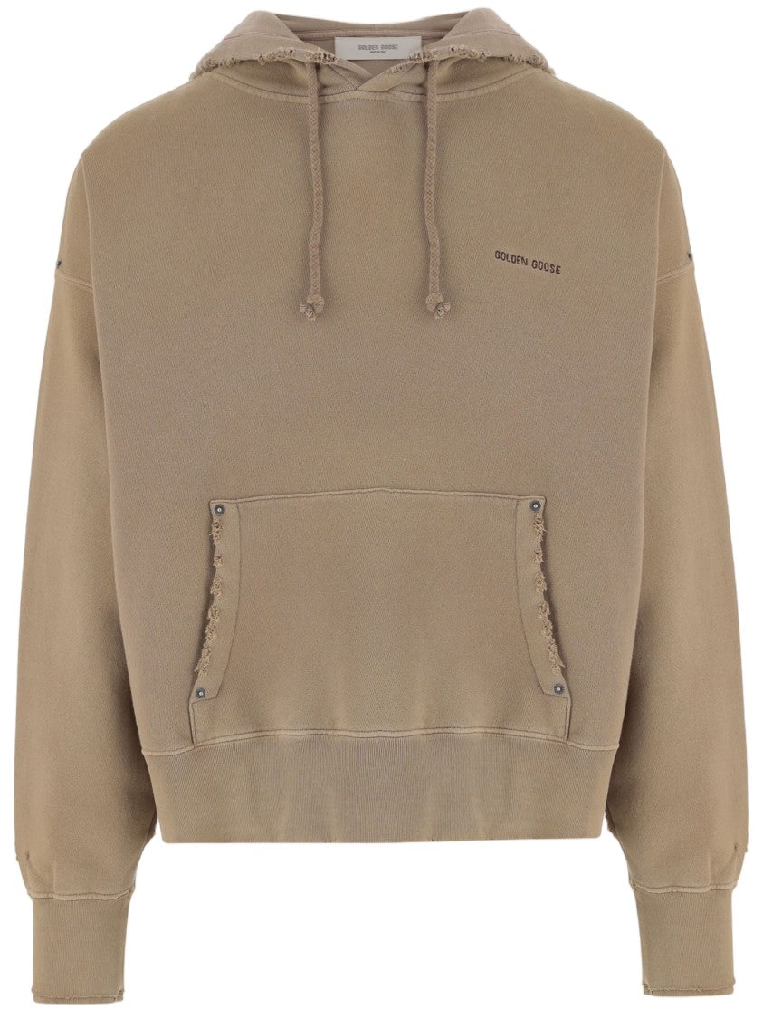 Golden Goose Dark Beige Logo Hooded Cotton Sweatshirt