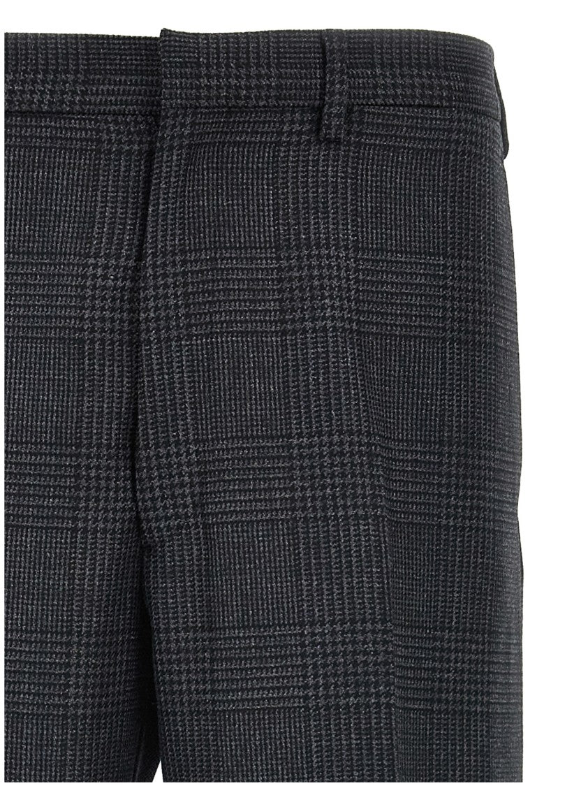 Prada Check Wool Trousers With Hook And Button Closure