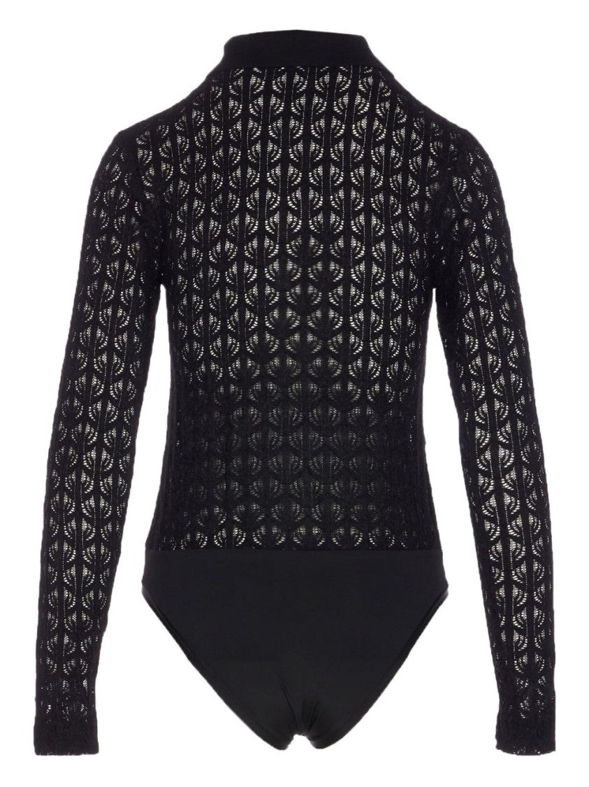 Pinko Lace Panel Bodysuit With Polo Neck