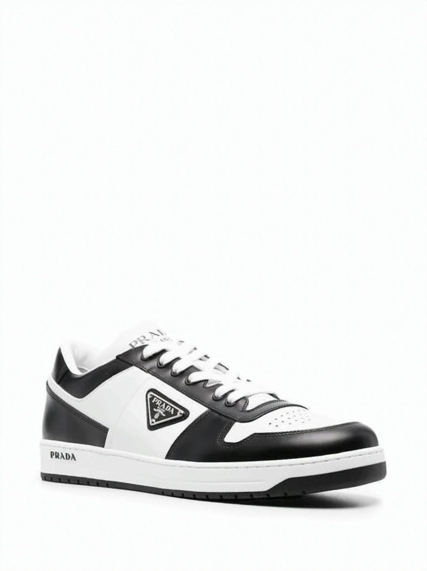 Prada Low-Top Leather Sneakers With Perforated Detailing And Triangular Logo