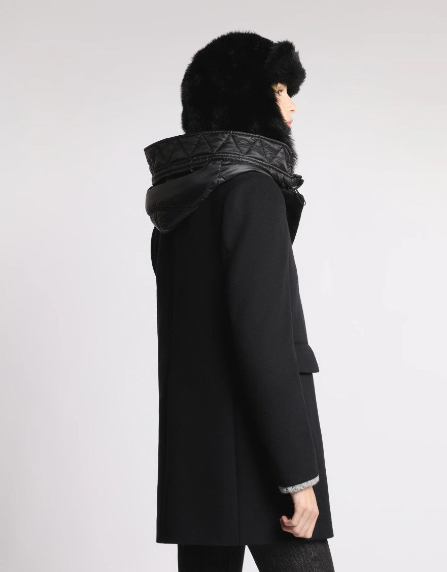 Fay Double-Breasted Toggle Coat With Quilted Hood Lining
