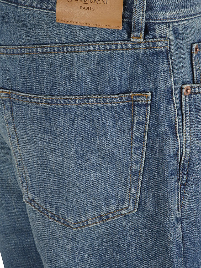 Saint Laurent Mid-Rise Straight Leg Denim Jeans