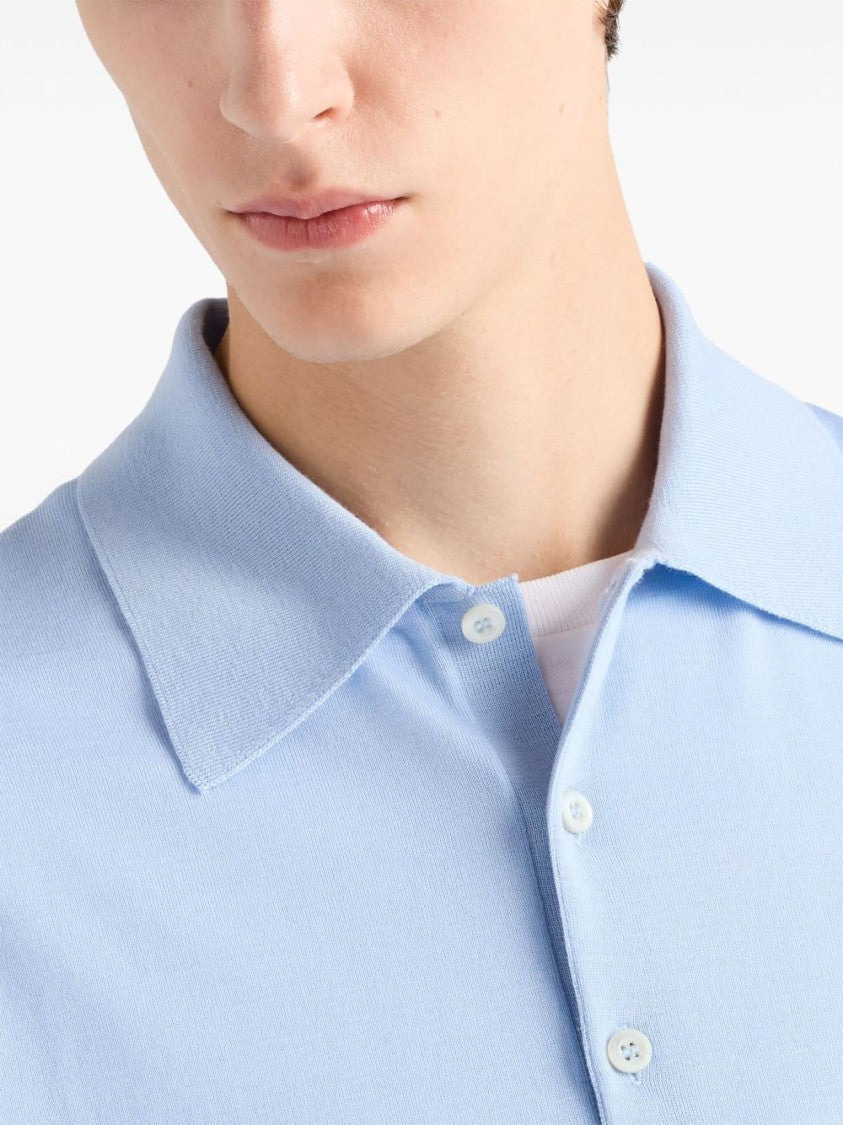 Prada Short-Sleeved Polo Shirt With Embroidered Logo And Tailored Fit