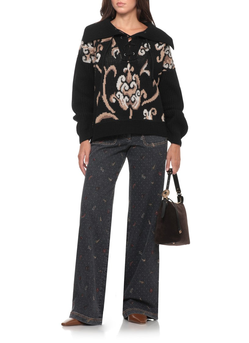 Etro High Neck Wool Sweater With Ornamental Pattern