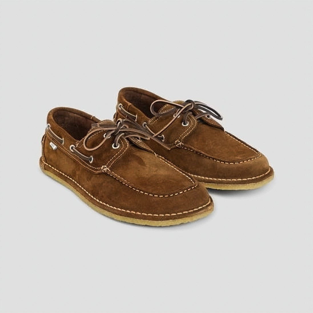 Ami Paris Suede Boat Shoes With White Stitching And Leather Laces