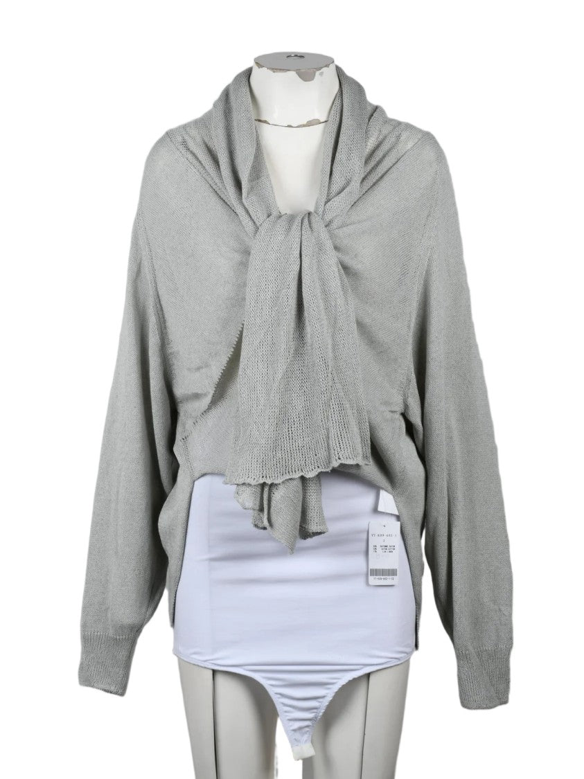 Yohji Yamamoto Light Grey Relaxed Fit Open Rayon-Blend Cardigan