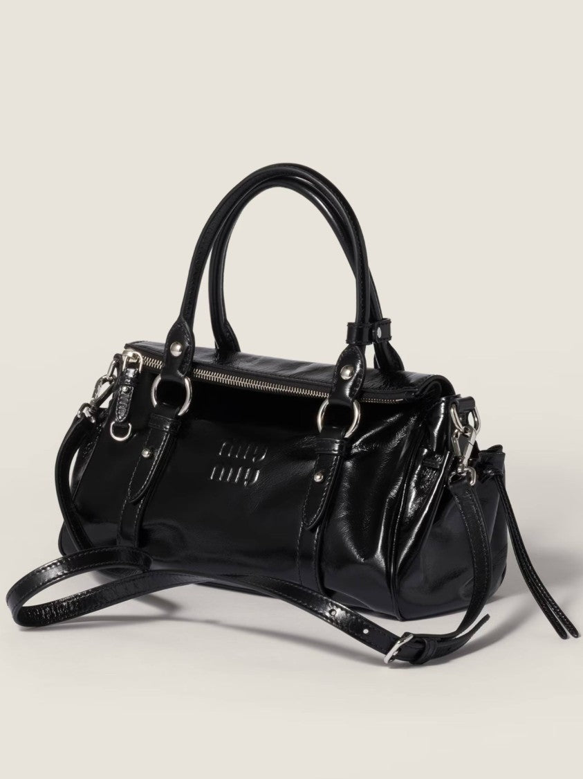 Miu Miu Black Patent Leather Drawstring Shoulder Bag