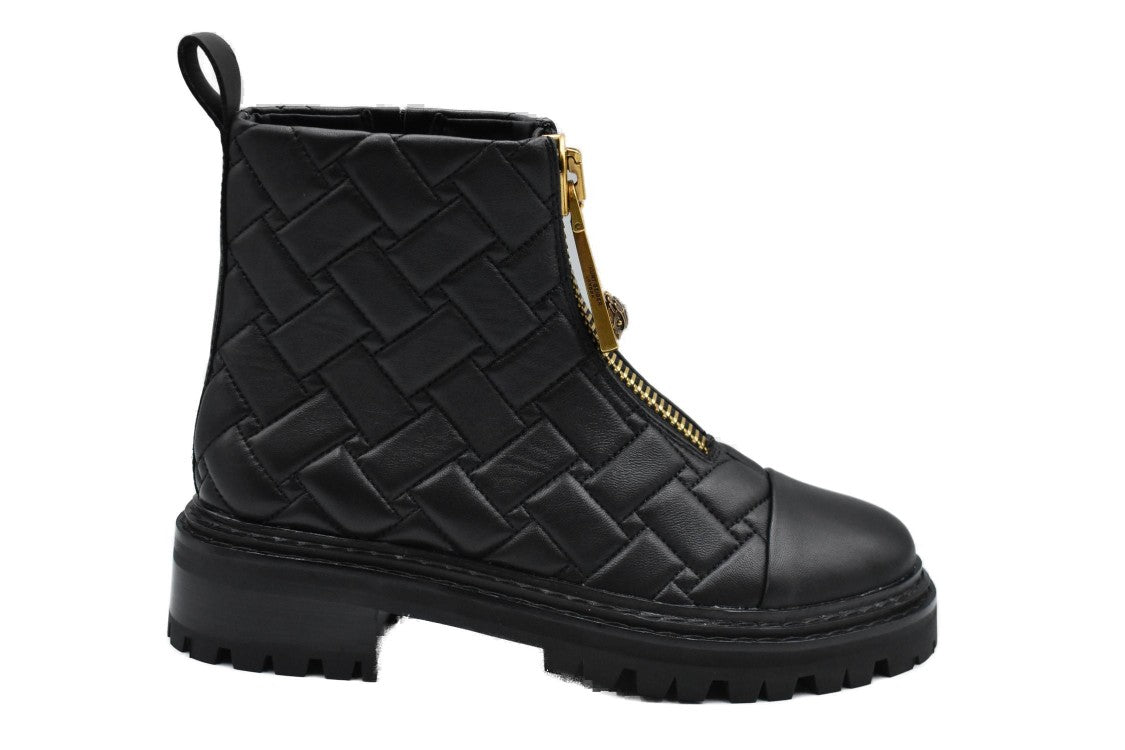 Kurt Geiger Woven Black Flat Shoes With Gold Zipper Detail