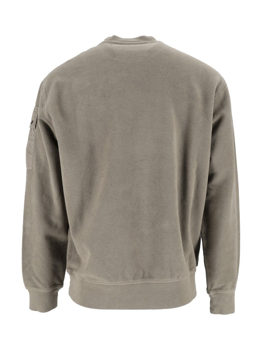 C.P. Company Relaxed Fit Crew Neck Sweatshirt With Unique Buttoned Patch Pocket