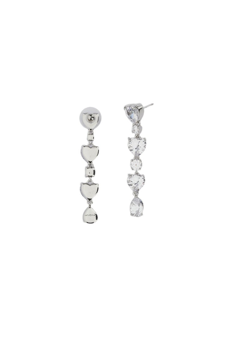 Self-Portrait Silver Crystal Heart Tiered Earrings
