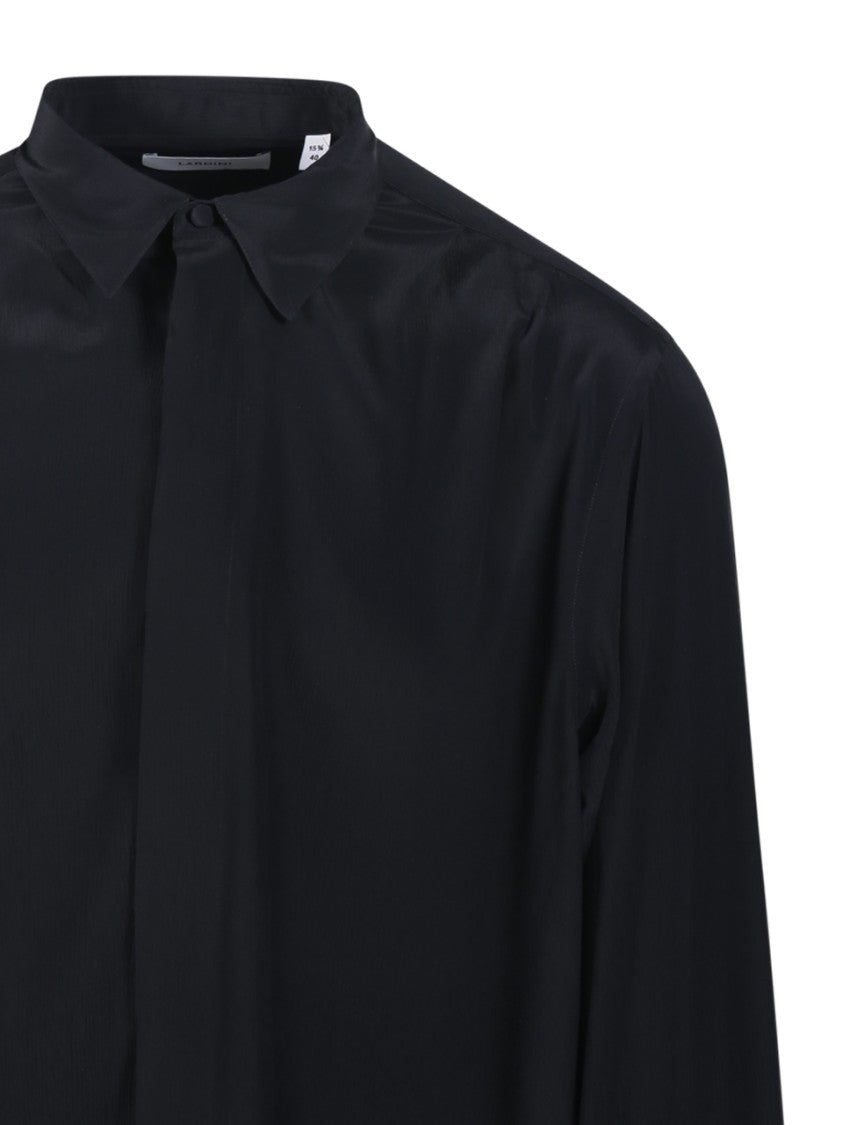 Lardini Black Shirt With Classic Collar And Tailored Fit
