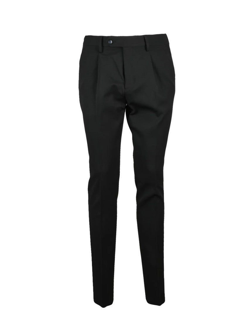Berry & Brian Tailored Black Stretch Trousers With Flat Front And Button Closure