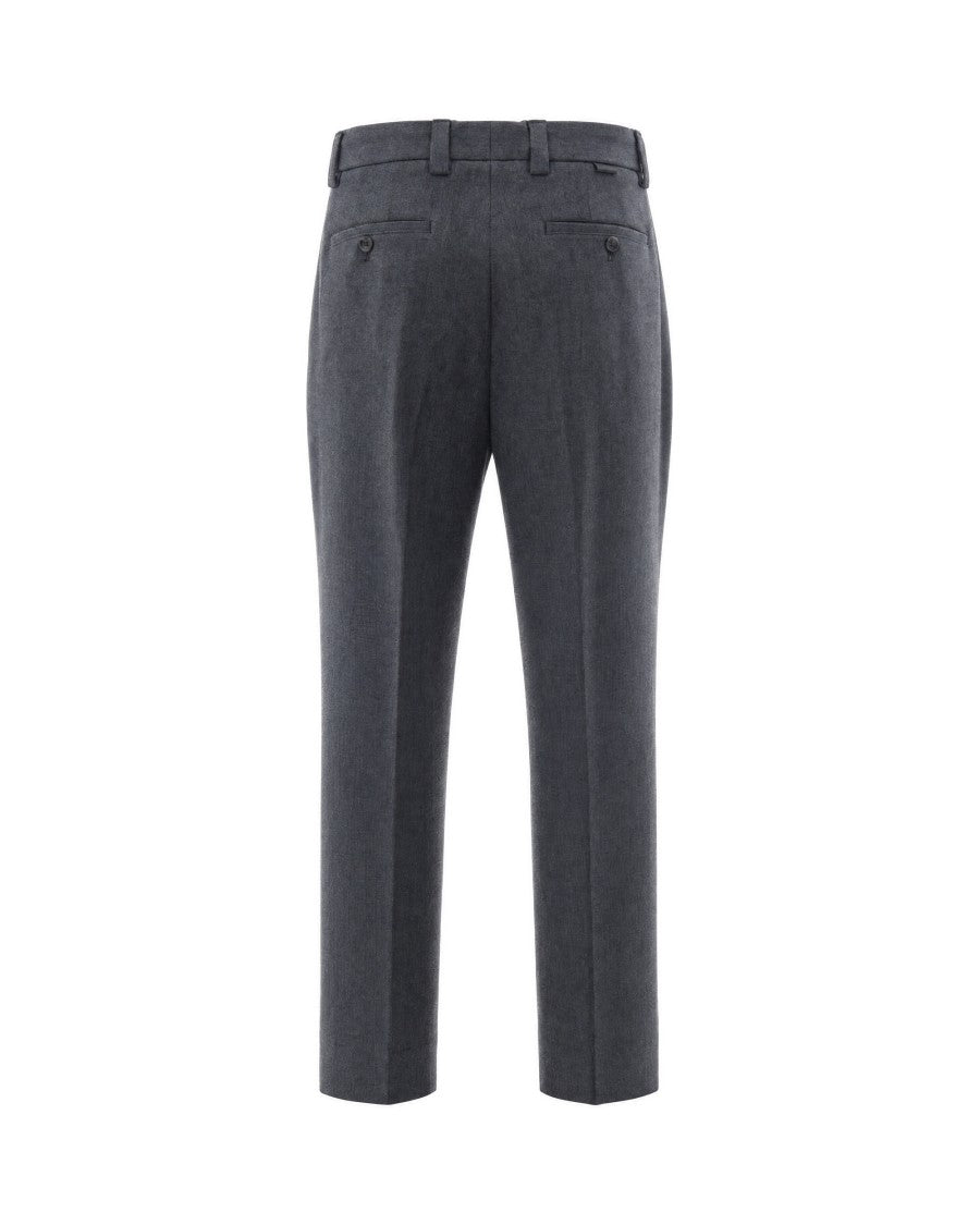 Paolo Pecora Grey Viscose-Blend Melange Straight-Leg Pants