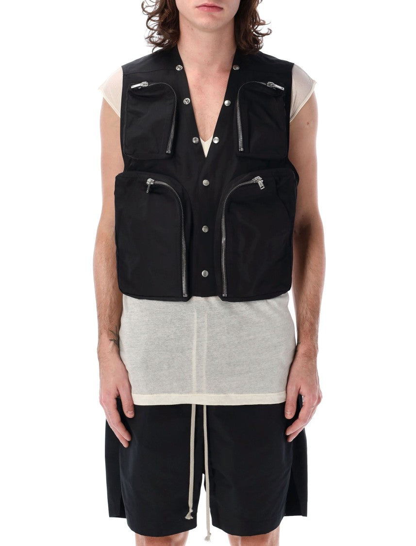 Rick Owens Black Cargo Vest With Deep V-Neck