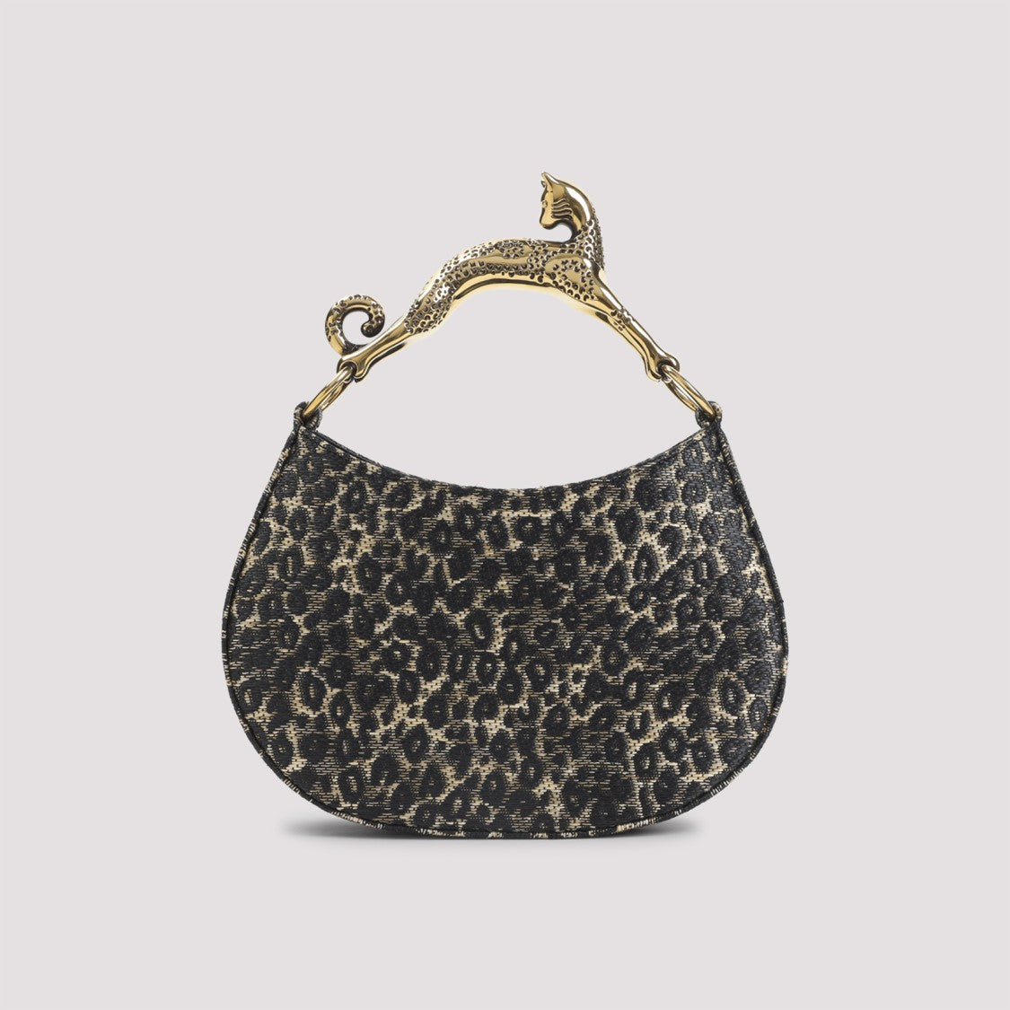 Lanvin Textured Leopard Print Shoulder Bag With Sculptural Gold Handle