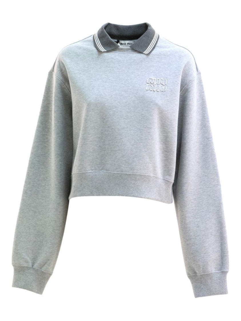 Miu Miu Grey Cropped Contrast Collar Cuffs Jacket