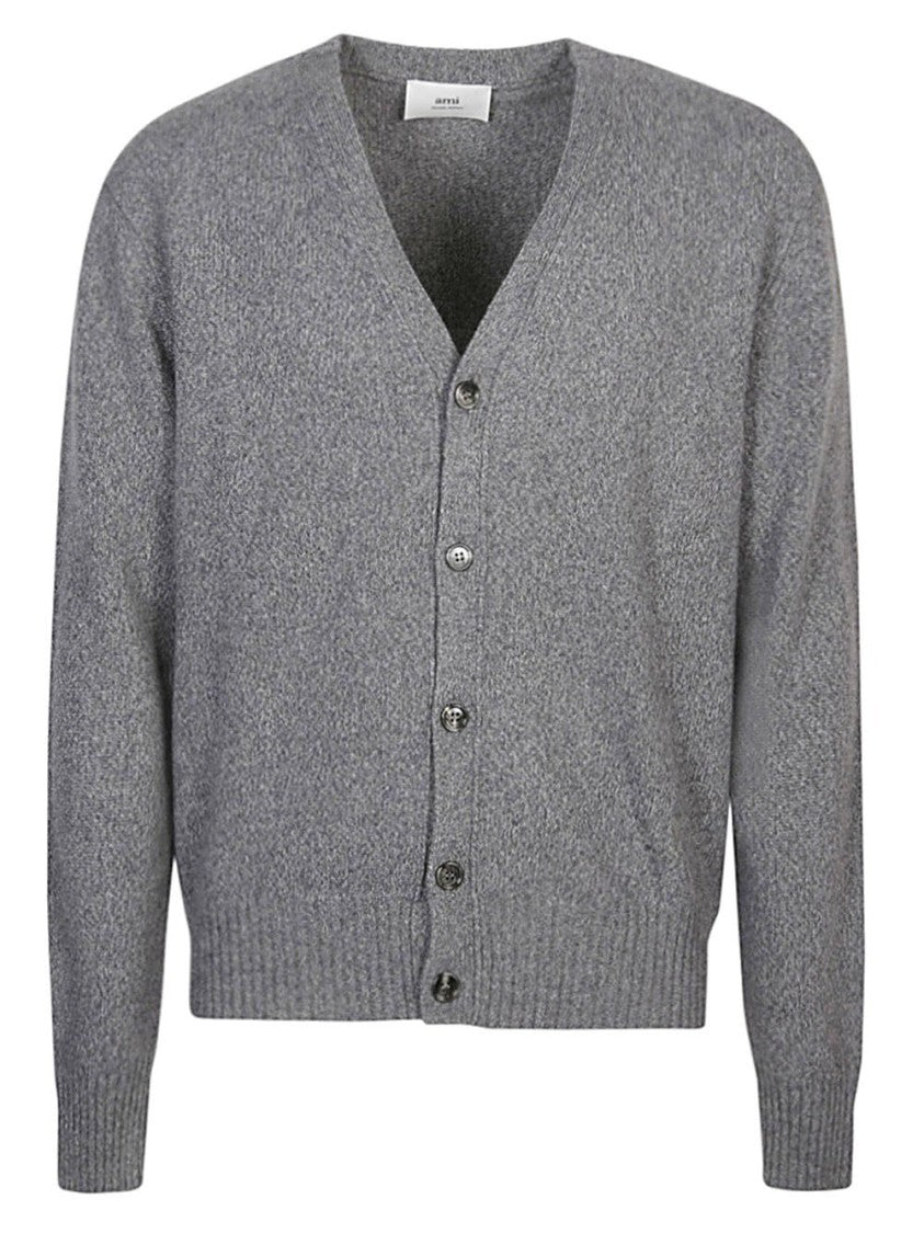 Ami Classic Cashmere-Wool Blend Cardigan With Button-Up Front