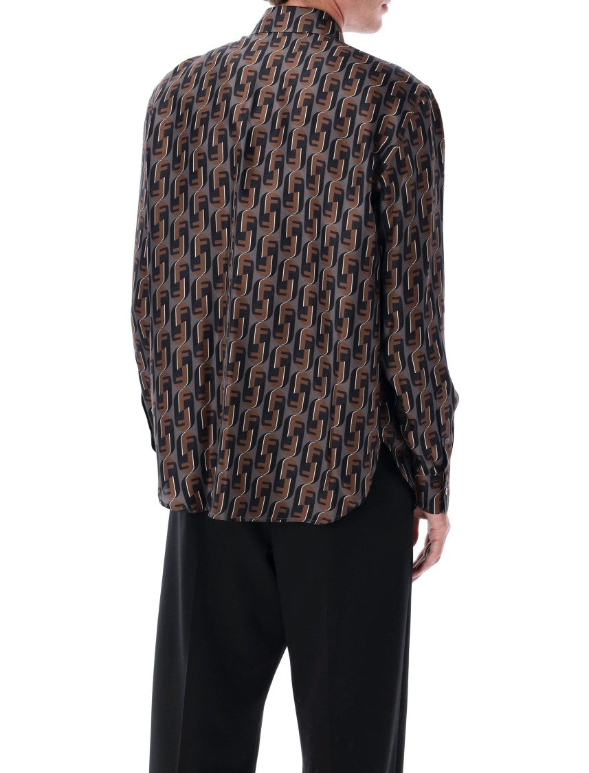 Fendi Brown Nity Printed Silk Shirt