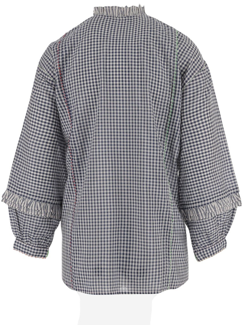 Pero Relaxed Fit Gingham Check Shirt With Ruffled Details