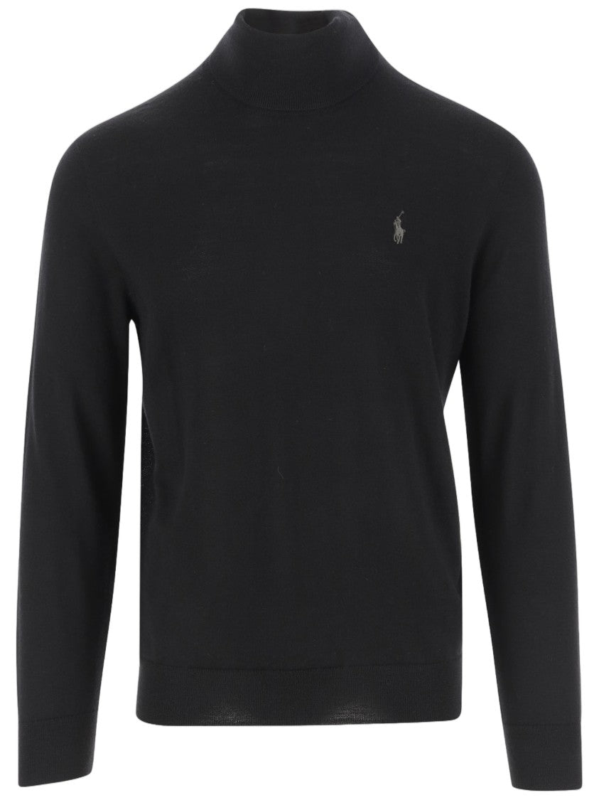 Polo Ralph Lauren Black Embroidered Logo Turtleneck Wool Sweater