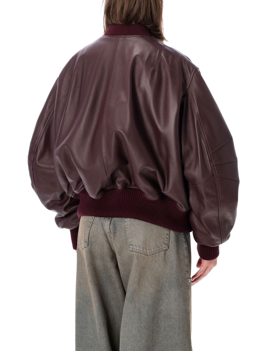 The Attico Oversized Leather Bomber Jacket With Jacquard Detailing