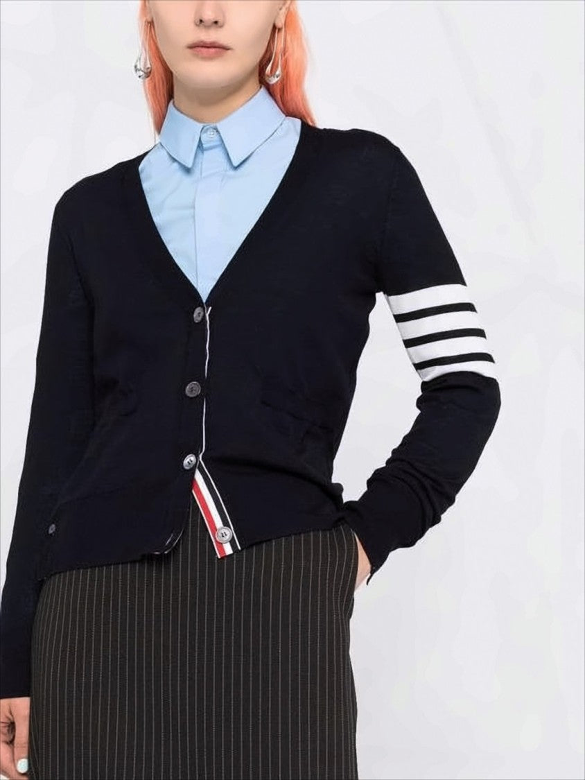 Thom Browne V-Neck Merino Wool Cardigan With Distinctive Stripes