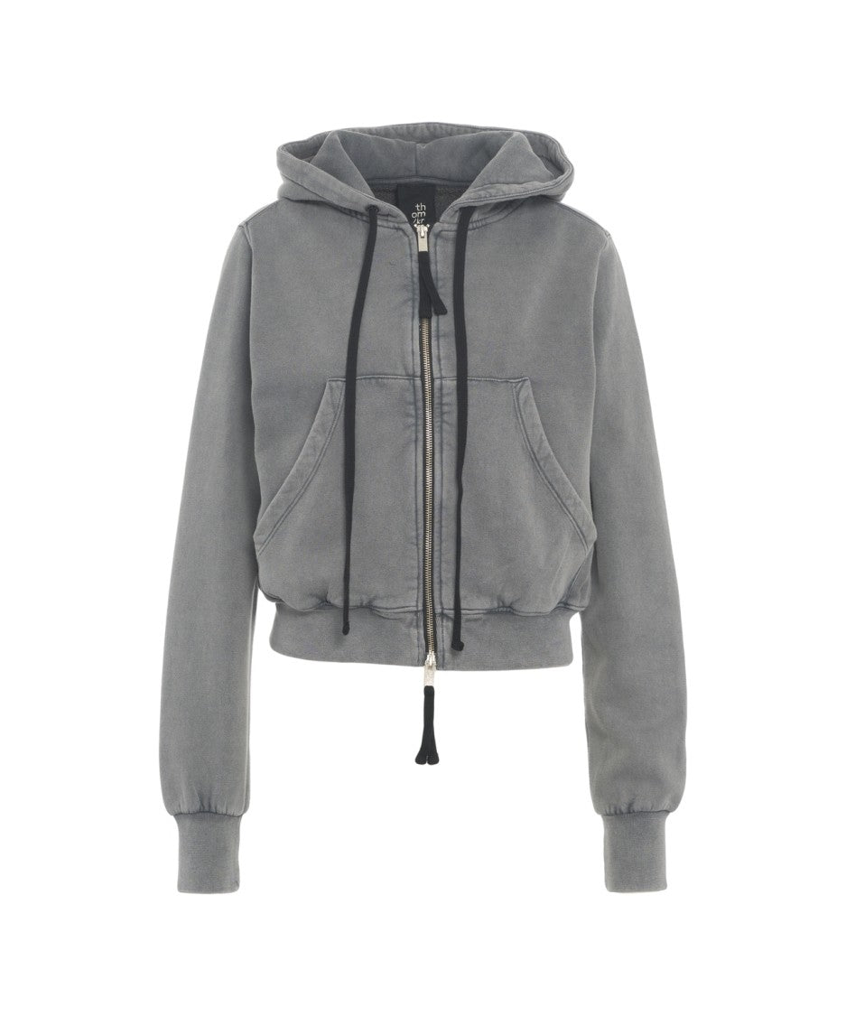 Thom Krom Cropped Hoodie With Adjustable Drawstring