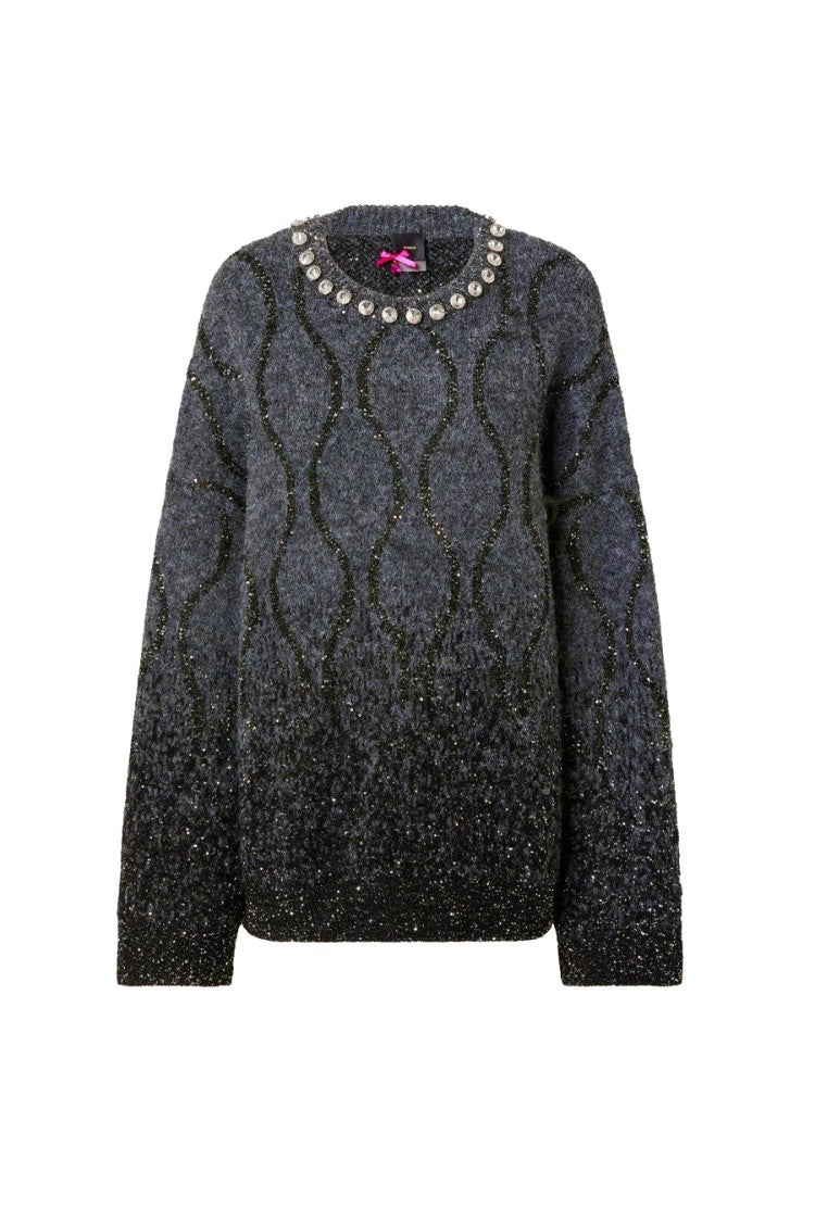Pinko Multicolor Ombre Wavy Metallic Crewneck Polyester Sweater