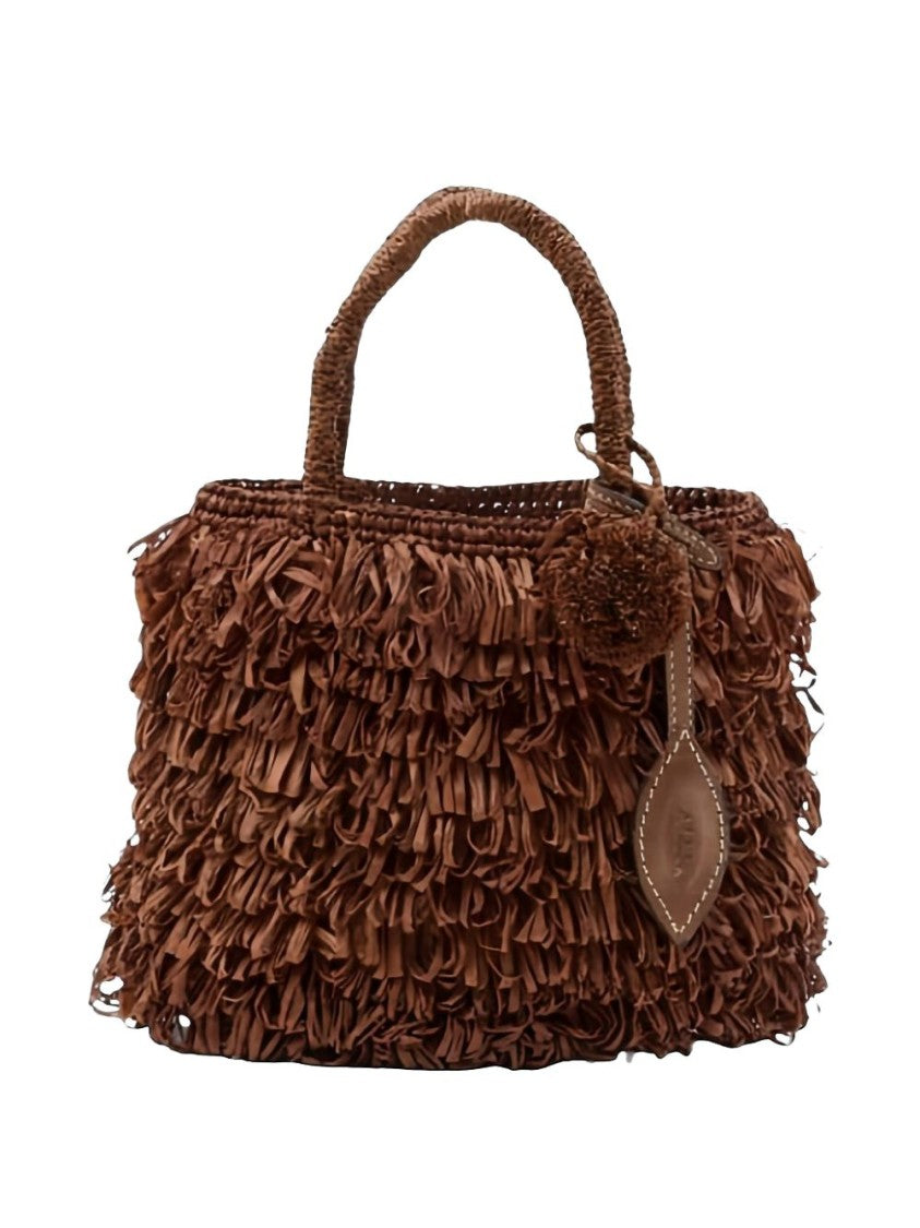 Afar Textured Brown Handbag With Fringed Detailing And Detachable Pouch