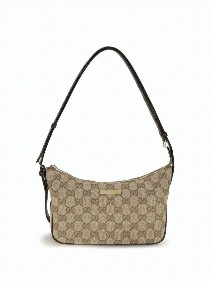 Gucci Beige Gg Monogram Shoulder Bag With Gold-Tone Accents