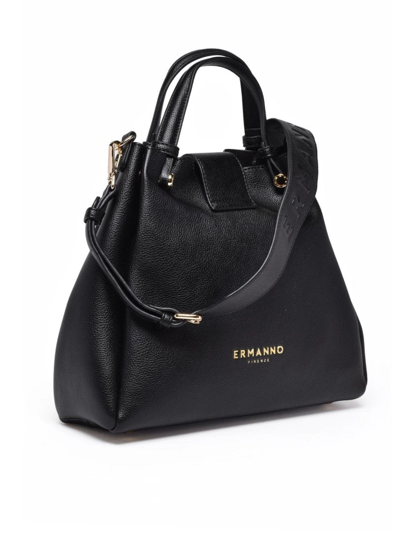 Ermanno Firenze Black Polyurethane Vally Shoulder Bag