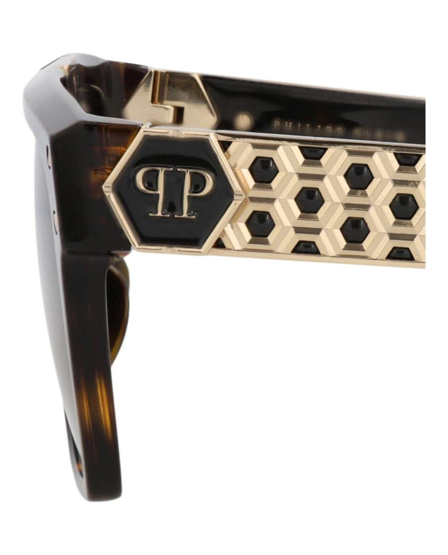 Philipp Plein Square-Frame Titanium Sunglasses With Honeycomb Detailing