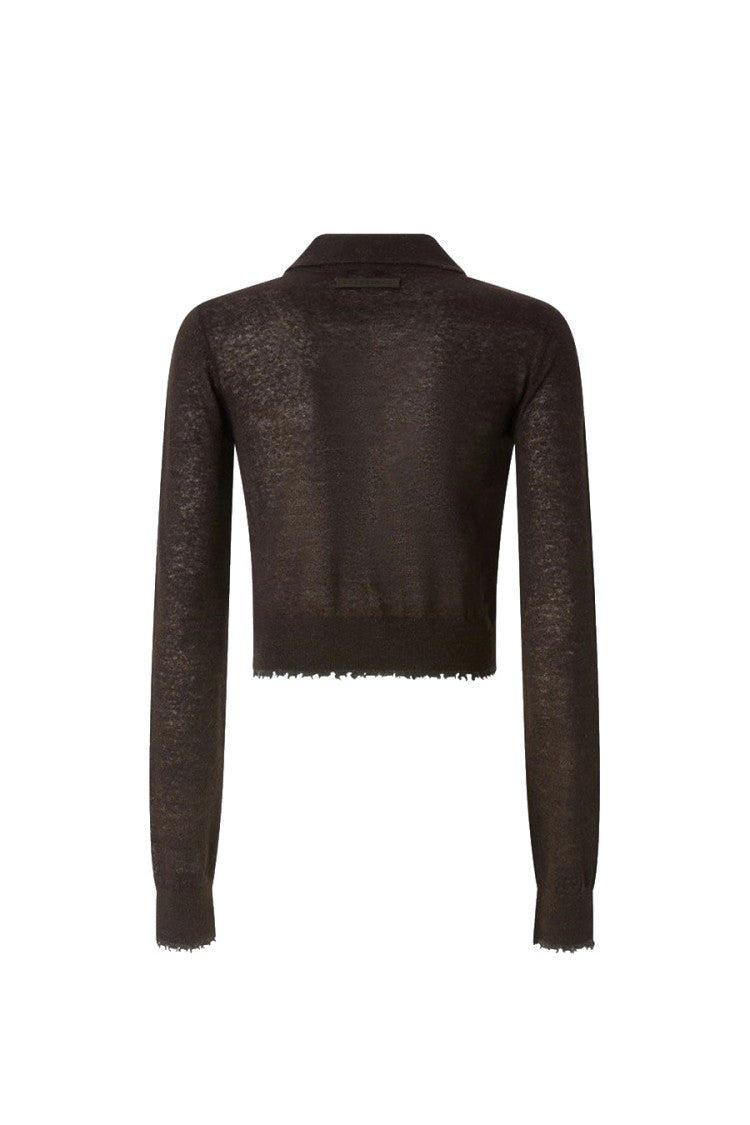 Pinko Brown Wool-Nylon Blend Cardigan Sweater
