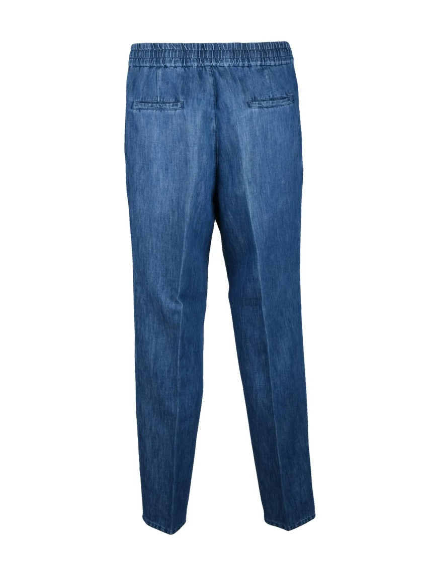 Brunello Cucinelli Blue Relaxed Elastic Waistband Cotton-Linen Jogger Jeans