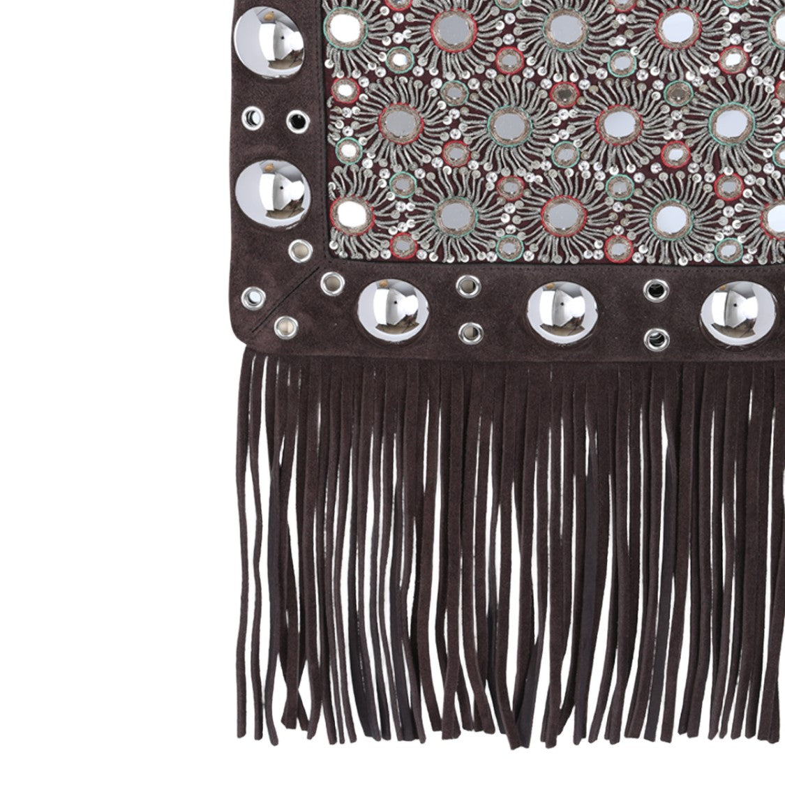 Valentino Garavani Studded Dark Brown Suede Shoulder Bag