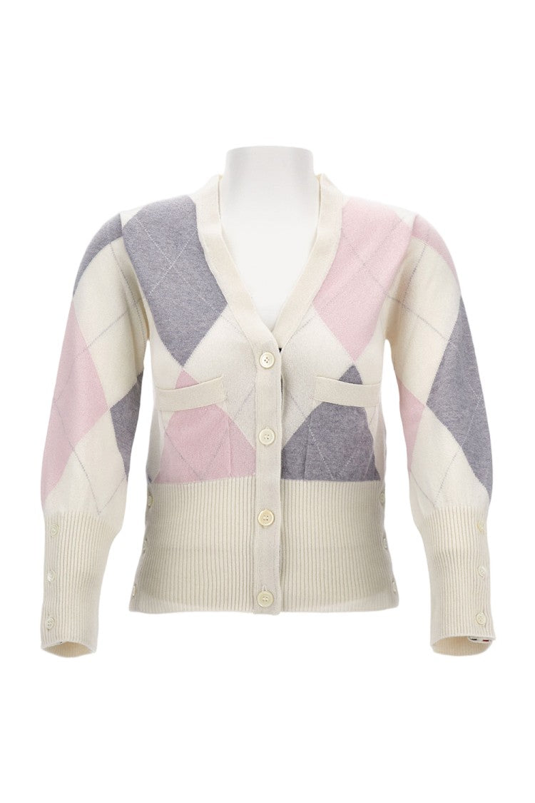 Thom Browne V-Neck Cardigan With Geometric Print