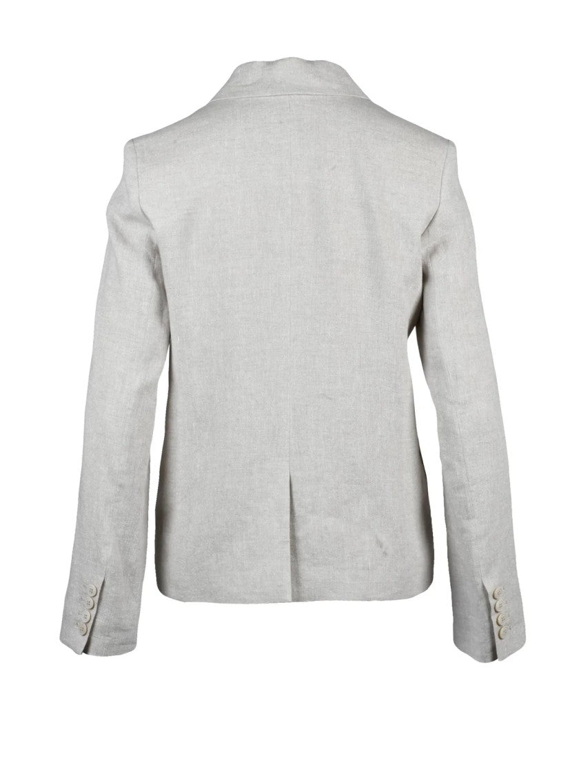 Eleventy White Double-Breasted Linen Viscose Jacket
