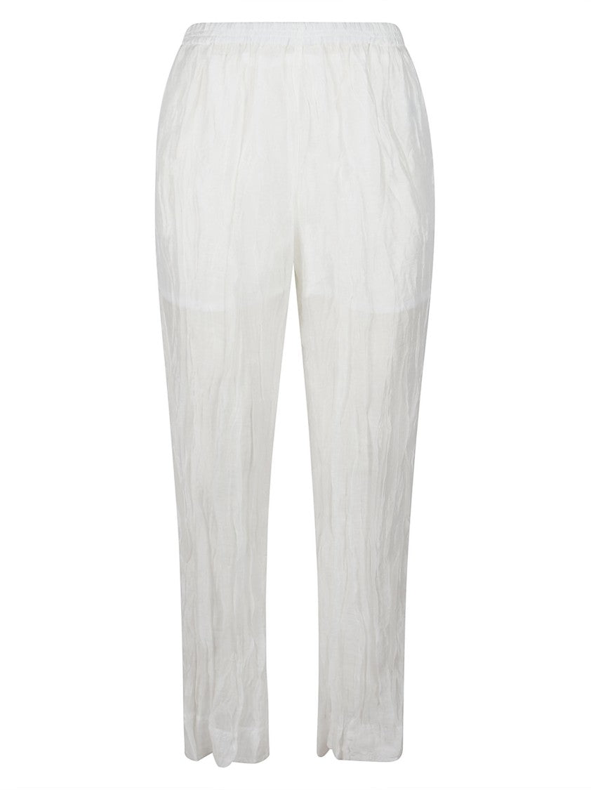 La Piscine Semi-Sheer White Pants With Adjustable Hem Ties