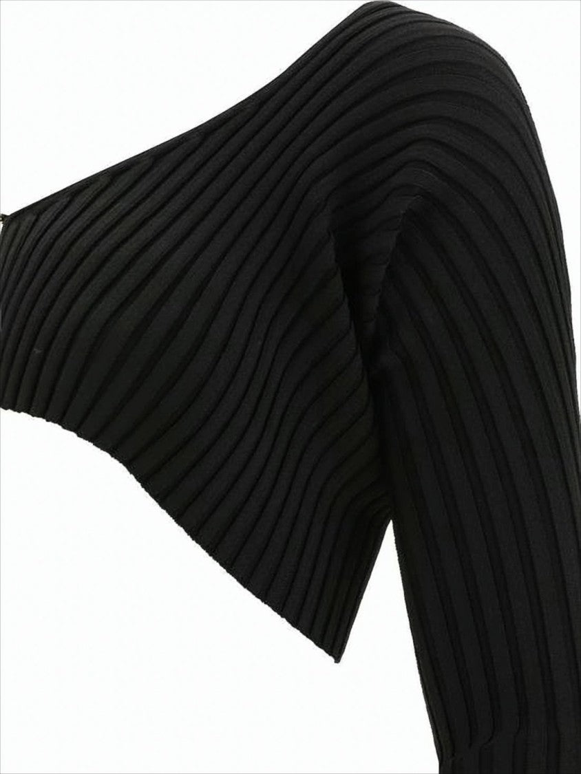 Jacquemus Ribbed Cropped Cardigan With Off-Shoulder Neckline