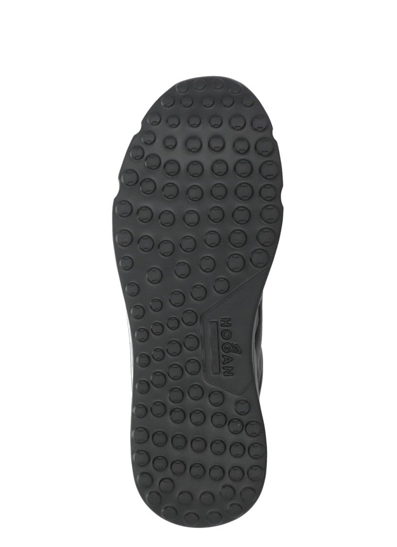 Hogan Black Embossed Logo Leather Raised Sole Sneakers