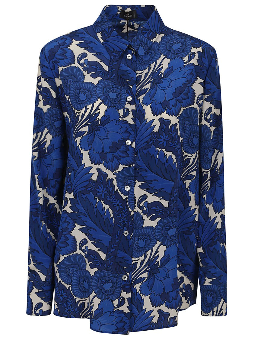 Etro Maxi Floral Print Silk Crepe De Chine Shirt